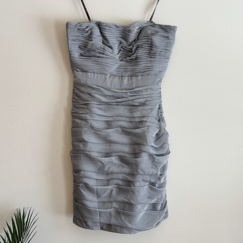 Monique Lhuillier Bridesmaids Cationic Ruched Strapless Chiffon Dress Sz 14 NWT - Picture 2 of 10